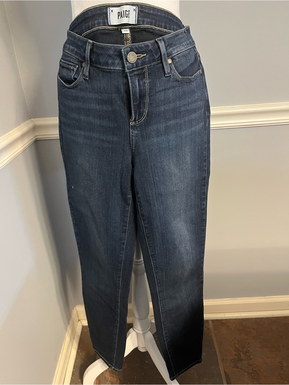 PAIGE High-Rise Dark Blue Straight Jeans
